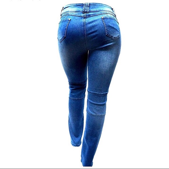 Women’s Plus Size Moto Biker Stretch Skinny Denim - Picture 3 of 3